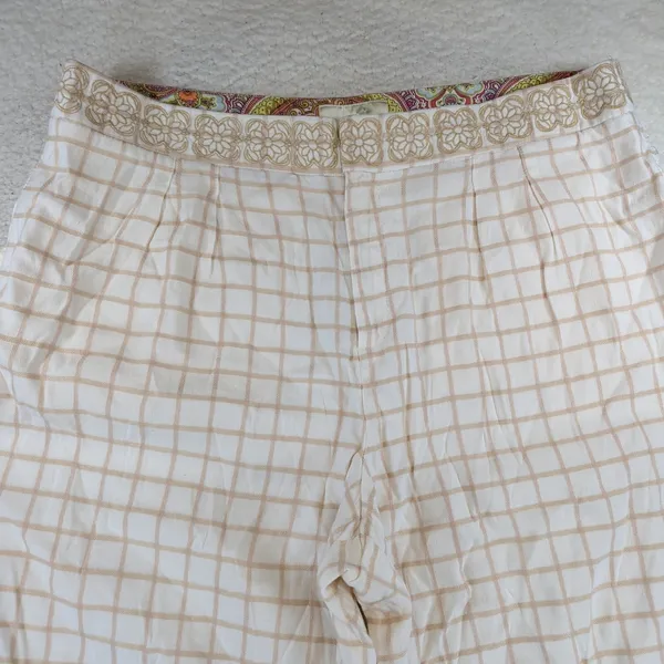 Elevenses Anthropologie Linen Windowpane Wide Leg Crop Pants Beige Womens 16T‎ - Image 7