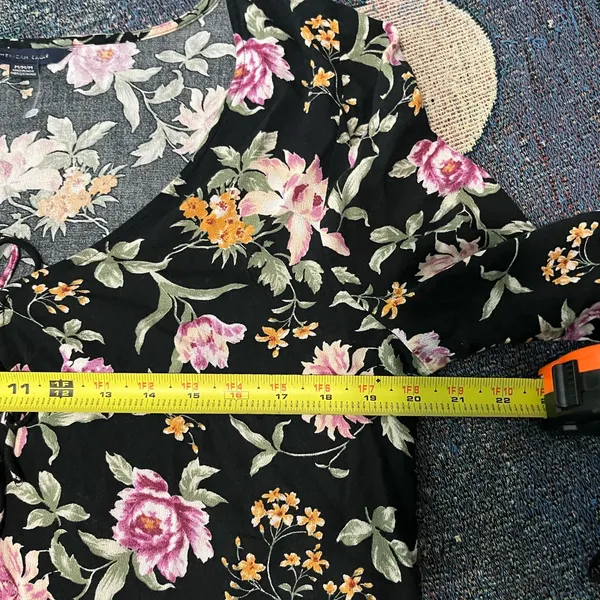 American Eagle Black Floral Tie-Front Blouse M Silky Viscose Resort Casual Top - Image 12