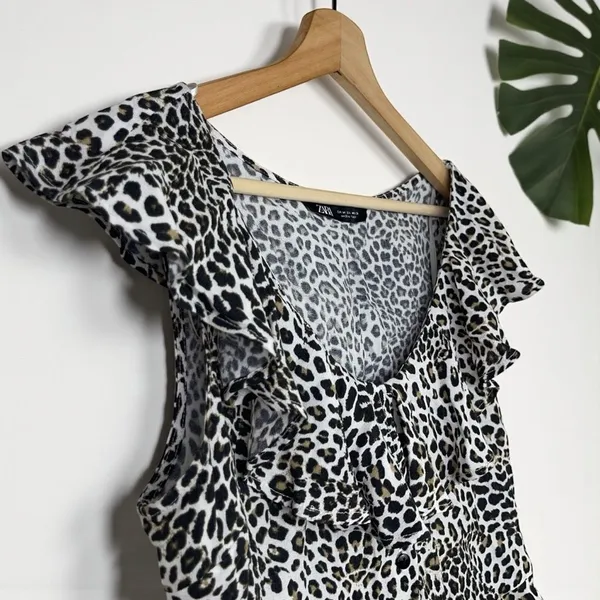 ZARA Leopard Print Peplum Ruffle Blouse - Image 7