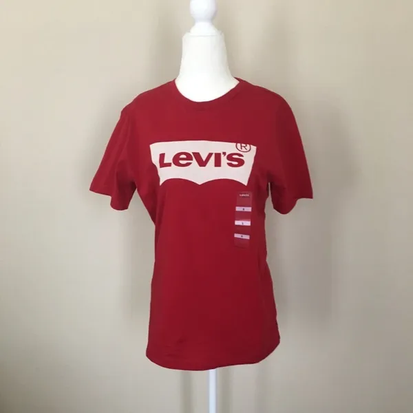 Red Levi's logo retro boyfriend tee shirt top - Image 2