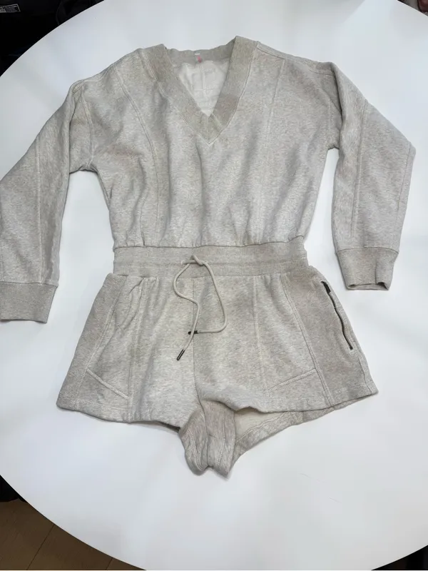 FP Movement by Free People Heather Gray V-Neck Lounge Romper - Image 2