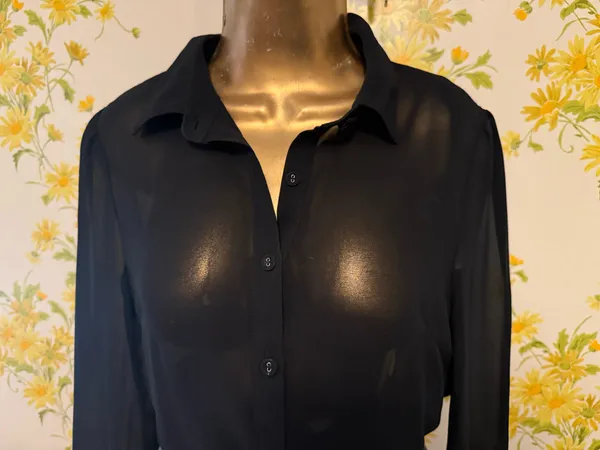 TCEC Black Sheer Button-Up Blouse size S/M - Image 5