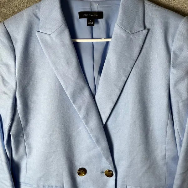 Ann Taylor The Oversized Peak Lapel Blazer Linen Twill Ojai Sky Blue‎ Size 0 - Image 6