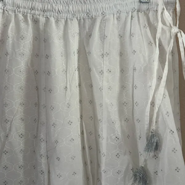 Elegant White & Silver printed Maxi Skirt/Palazzo Pants with Tassels - Image 4