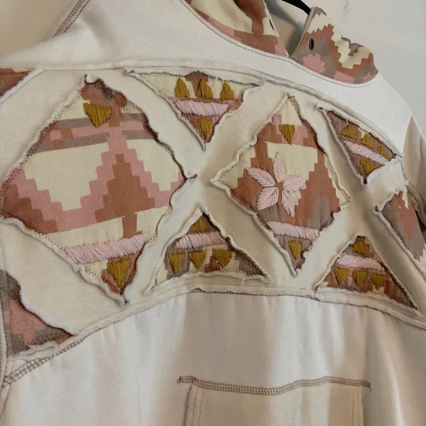 Free People Nordic "It's a Vibe"‎ Hoodie XS cream Aztec Embroidered Oversized - Image 2