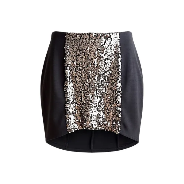 Lush Panel‎ Mini Skirt high-low hemline Women's Large Black Gold Sequin - Image 2