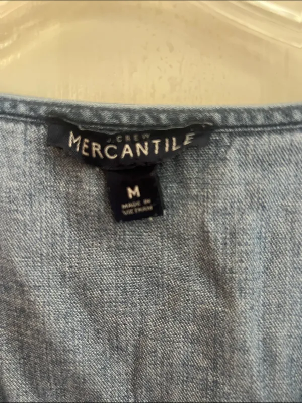 J. crew Merchantile Denim Chambray Faux Wrap Ruffle Hem Dress Size m - Image 3