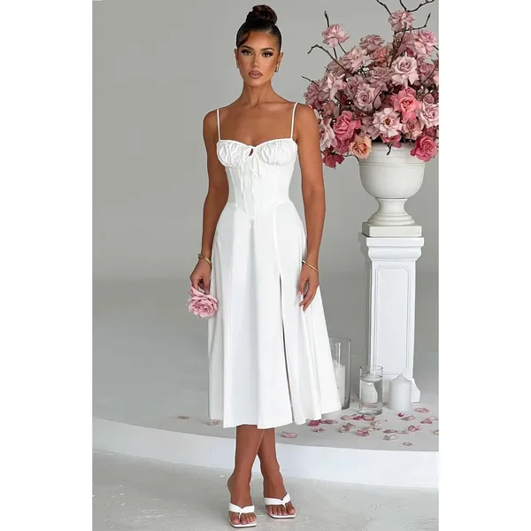 NWT Babyboo Deanna Ivory Corset Lace Up Fit & Flare Midi Dress Womens Size M - Image 4