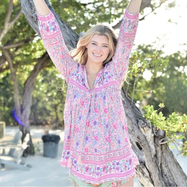 Floral Pink Tunic Top Size L - Image 5