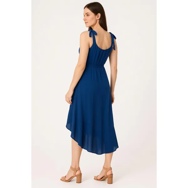Luxology Dress Womens Blue Aline HighLow Adjustable‎ TieStrap Midi Boho Flowy - Image 2
