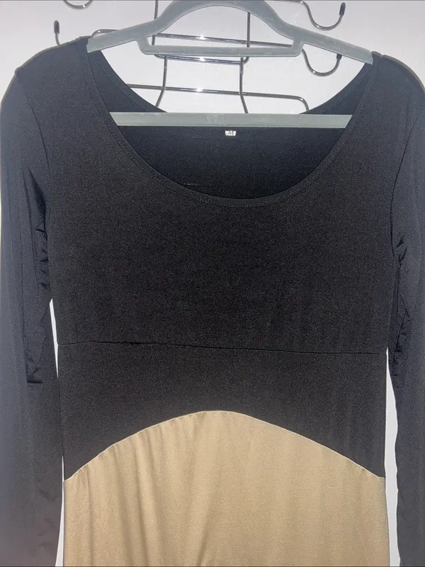 Black & Cream Chevron Color Block Long sleeve Maxi Dress Medium NWOT - Image 4