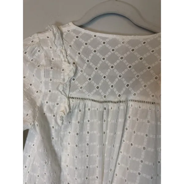 Anthropologie White Eyelet V Neck Mini Dress Tassels Sz 0 NEW - Image 9