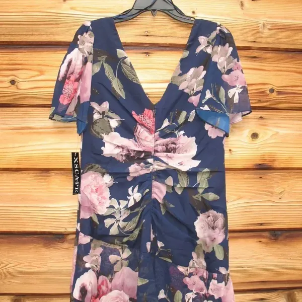 NWT XSCAPE Women's Surplice Tiered Gown Size 12 Blue - Image 11