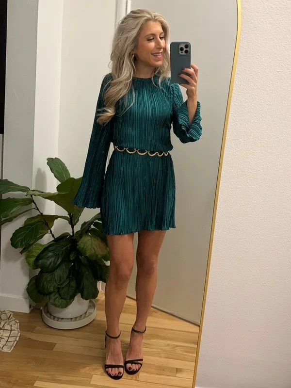 12th Tribe Tate Emerald Plisse Mini Dress - Image 4