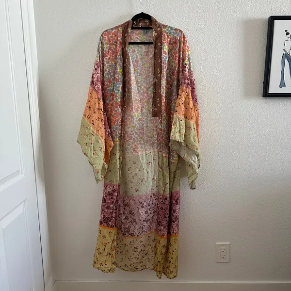 Anthropologie Bl-nk London Pastel Long Floral Patchwork Kimono Multi One Size - Image 2
