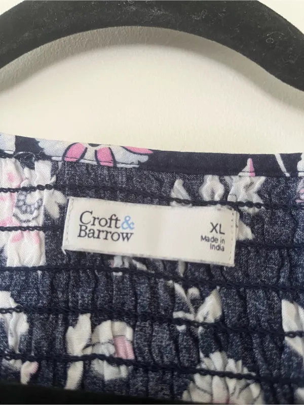 Croft & Barrow Navy Blue Lavender Floral Smocked Square Neck Peasant Midi Dress XL Cottagecore - Image 2