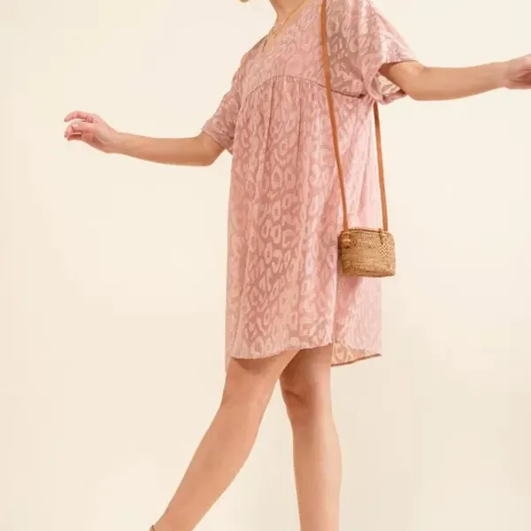And The‎ Why Woven Leopard Baby Doll Roll-Sleeve Casual Dress - Image 2
