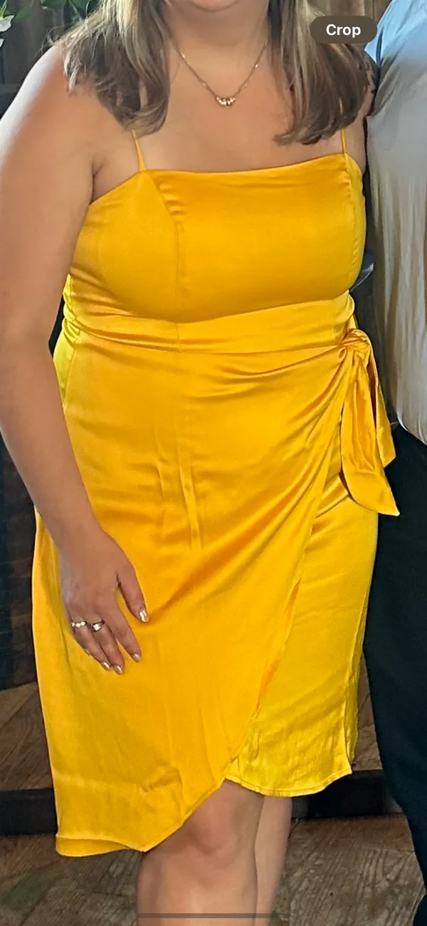 Yellow Satin Wrap Dress - Image 3
