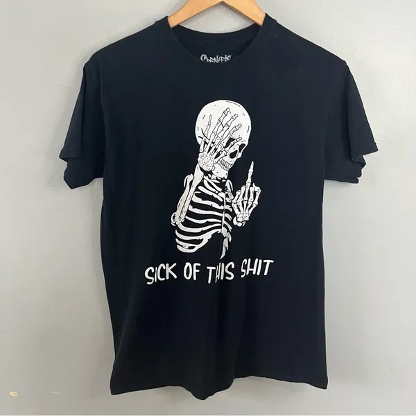 Spencers Skeloton Middle Finger Graphic Short Sleeve Tee Black Medium - Image 9