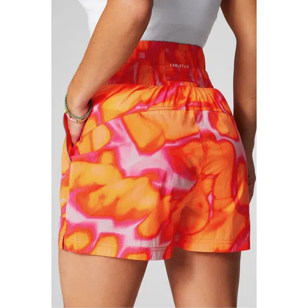 Fabletics Ultra High-Waisted Piped Nylon Shorts Pink Orange Tie Dye Small‎ - Image 2