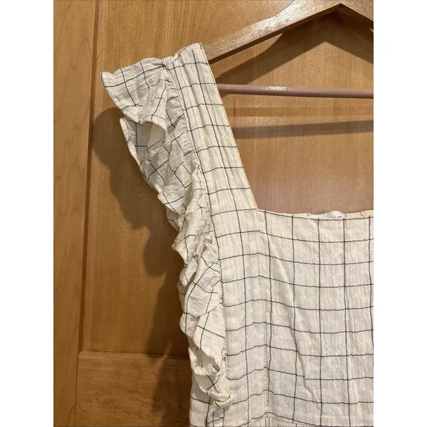 Evereve Mae Windowpane Smocked Plaid Ruffle Sleeve‎ Midi Women's Dress Medium - Image 2