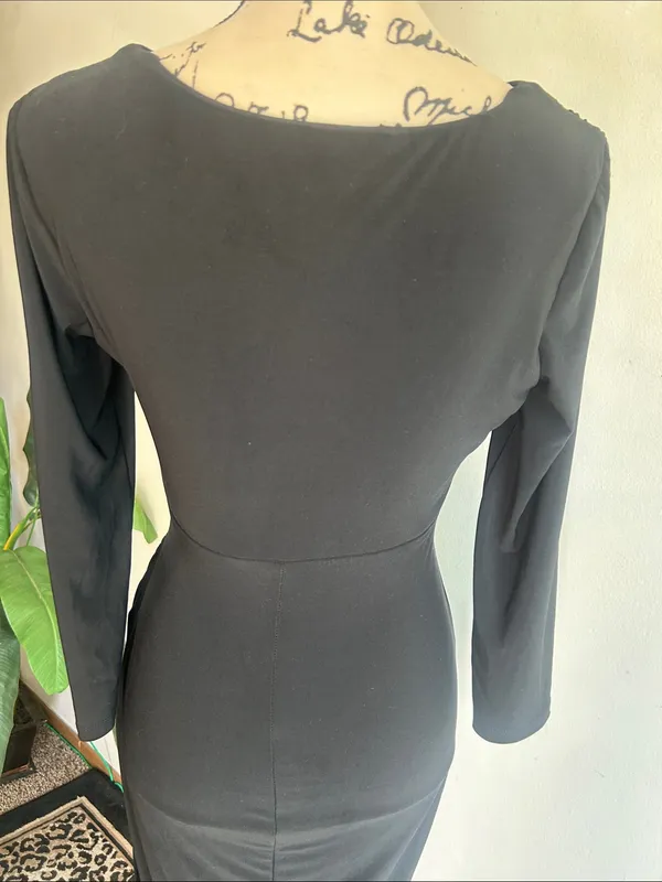 Lauren Ralph Lauren Faux Wrap V-Neck Black Dress Size 4 - Image 11