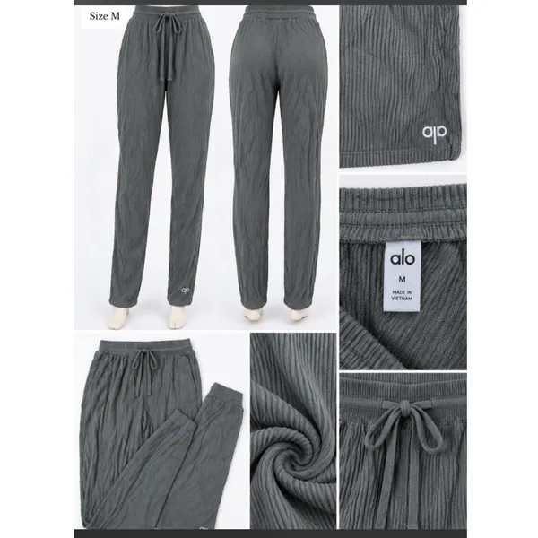 Alo Yoga Super Soft Ribbed Jogger Sweatpants Forest Green Grey Lounge Pants - Image 2