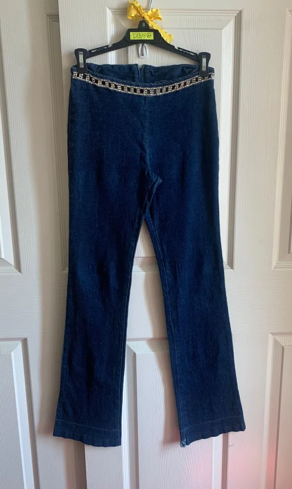 Vintage Rhinestone Detailed Low-Rise Denim Pants - Image 2