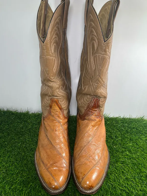 Tony Lama Cowboy Boots Men’s 10.5 D Brown Tan Leather Western - Image 2