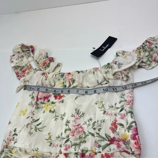 Lulus Shela Ivory Floral Jacquard Tiered Midi Dress‎ Ruffle Womens Medium NEW - Image 8