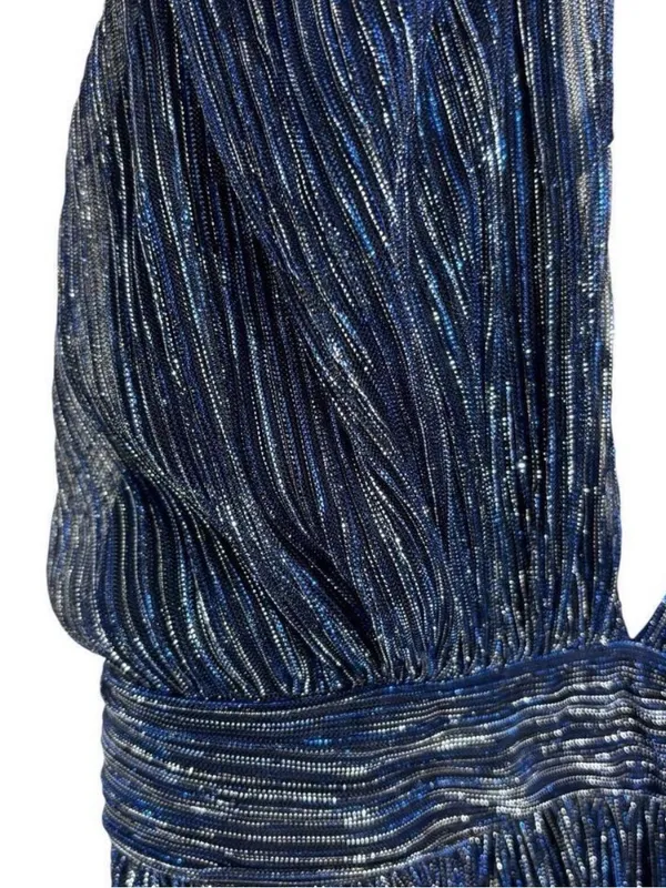 Luxxel Lulus Magical Looks Sparkly Maxi Dress Navy Blue Deep V-Neck Metallic Gown NWT S - Image 12