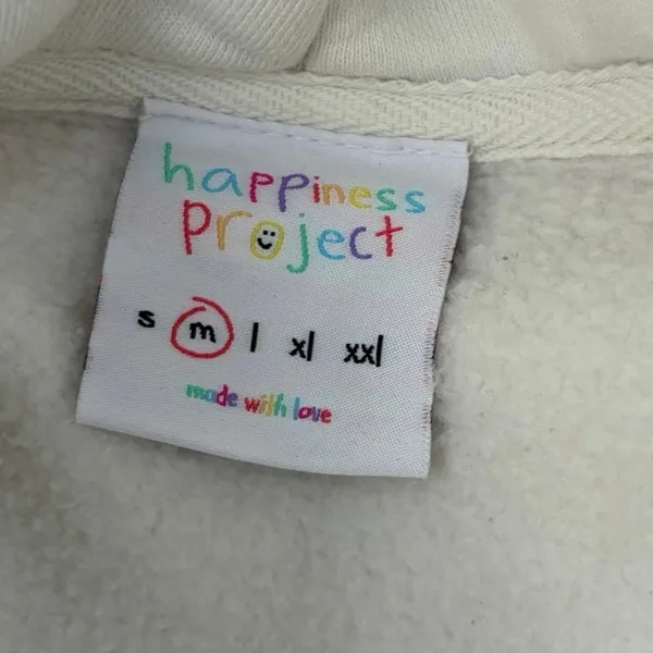 Happiness Project White Hoodie Rainbow Smiley Face Medium Size L - Image 3