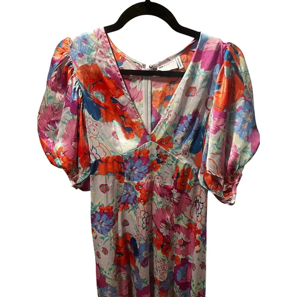 ASOS Satin Floral Midi Dress Cottagecore Princesscore Puff Sleeve Pastel 4 - Image 6