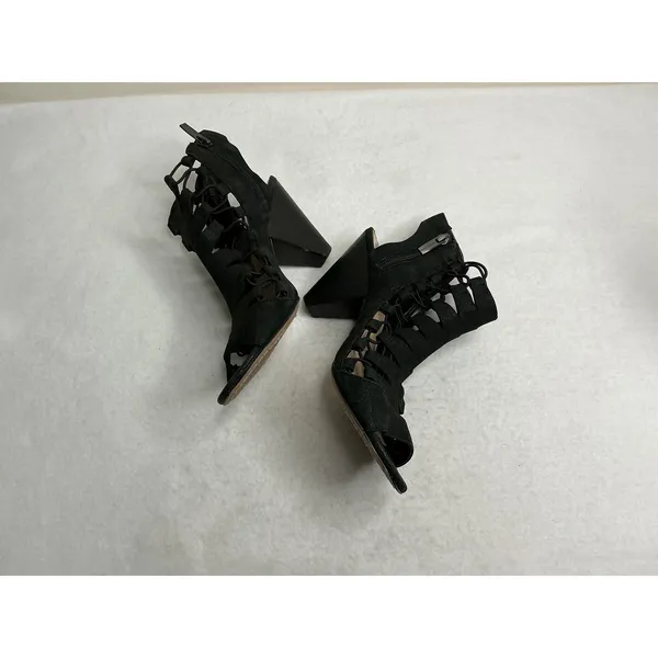 Vince Camuto Womens 9W Black Strappy Lace Up Cage Sandals Cone Heel Side Zip - Image 3