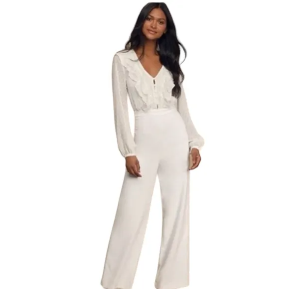 Lulu’S Clareese One Piece Jumpsuit Lace Ivory Long Sleeve Bridal Xs - Image 3