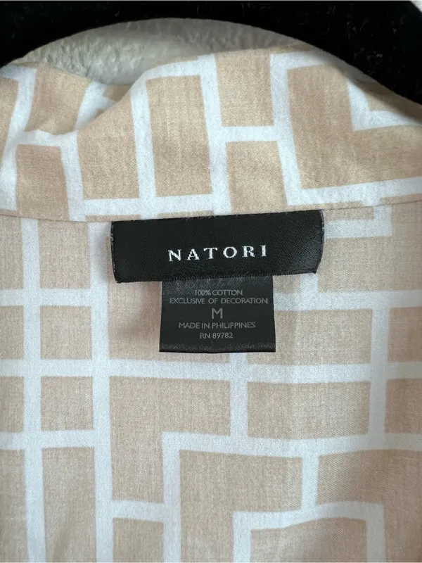 Natori Women’s Geometric‎ Print Notch Collar Pajama Top Cotton Sleep Shirt - Image 2