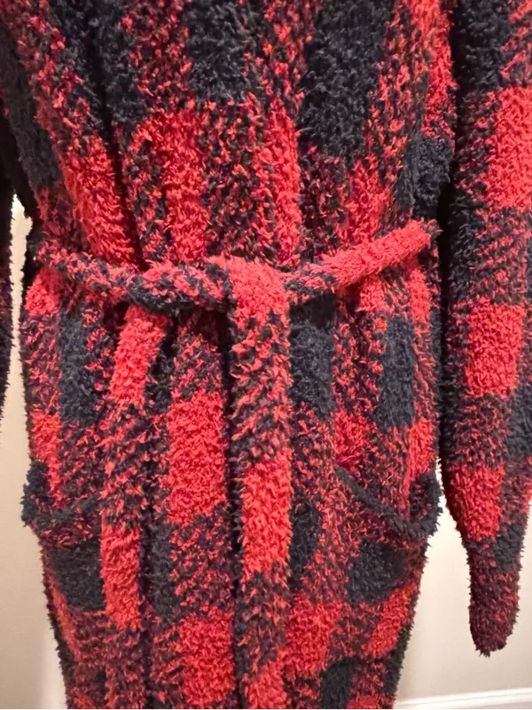 NWT SKIMS Unisex Cozy Robe Brick Buffalo Check Sz S/M oversized - Image 4