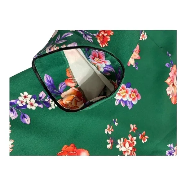 ZARA WOMAN Cheongsam Mini Dress Mandarin Collar Green Floral Size Small - Image 9