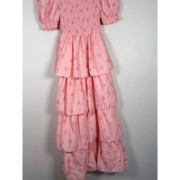 LoveShackFancy Target Pink Floral Smocked Tiered‎ Maxi Dress XXS Cottagecore - Image 4
