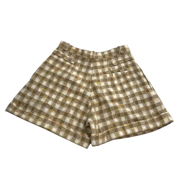 Karen‎ Walker pleat front plaid check cotton shorts cuffed sz 4 - Image 2
