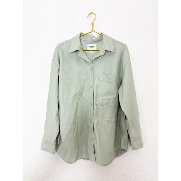 Abercrombie & Fitch Vegan Leather Oversized Shirt-Jacket Size Large Mint Shacket - Image 4