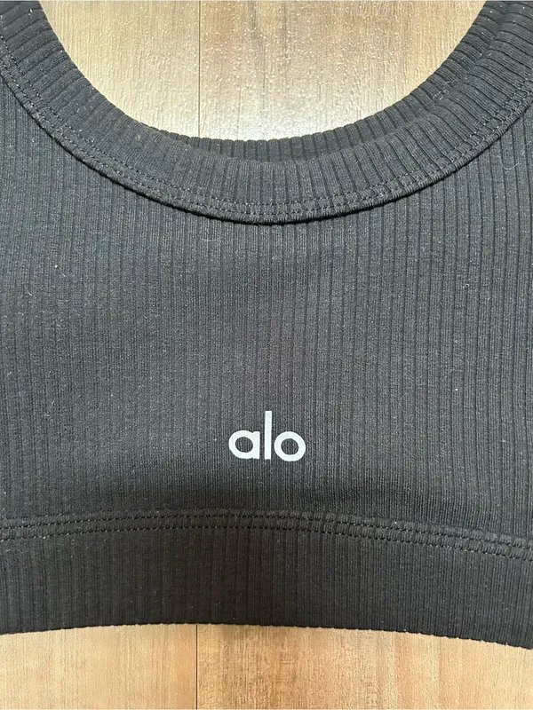 ALO Yoga Black Ribbed Scoop Sports Bralette - Image 3