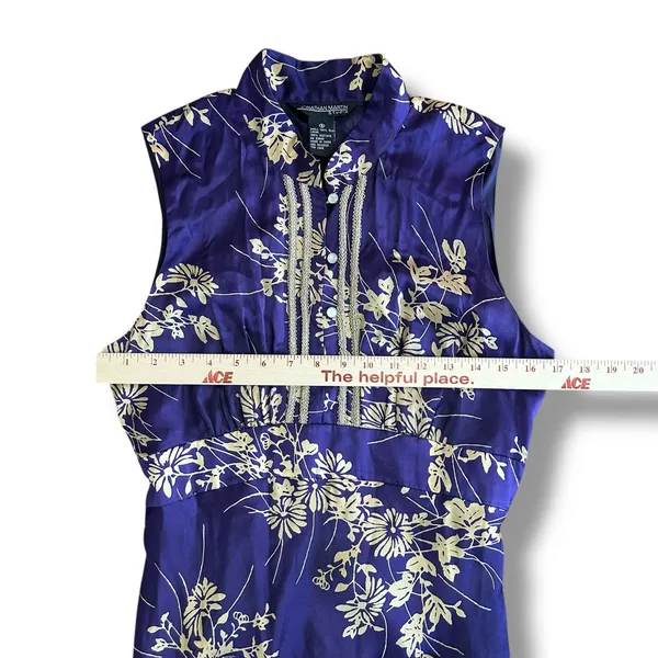 Jonathan Martin Studio 100%‎ Silk Purple Gold Floral Embroidered Midi Dress Sz 8 - Image 3