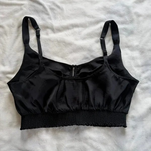 Free People Intimately You Honey Black Satin Crop Top Size Small Boho Indie - Image 4