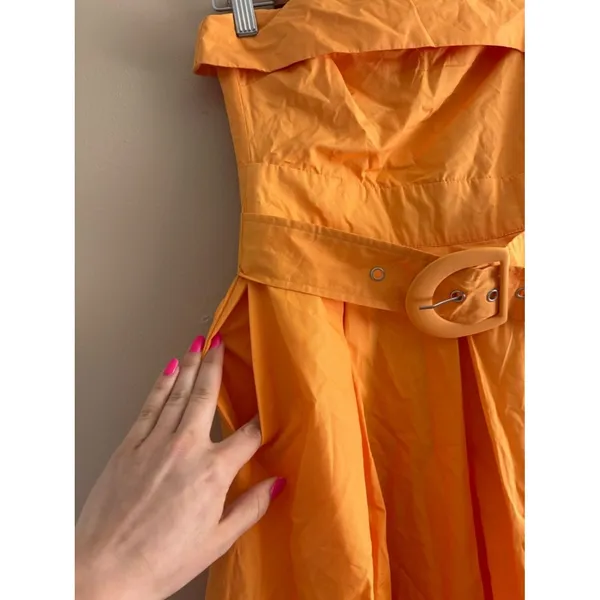Lulus Trendsetting Choice Orange Strapless Midi Dress Pockets Size Small Wedding - Image 9