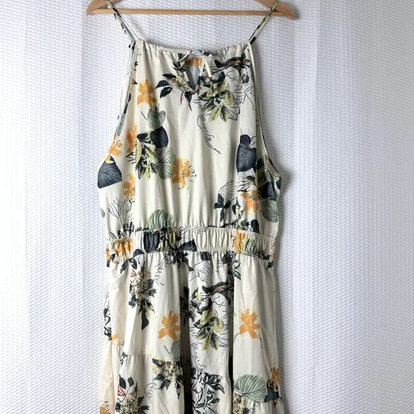 Floral Maxi Dress Women 2XL Cream Tropical Boho Tiered Halter Sleeveless Spring - Image 4