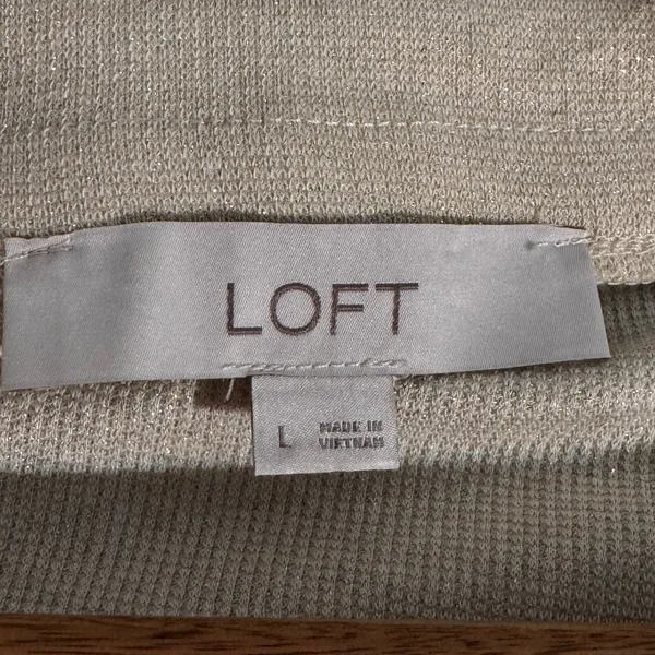 LOFT Shimmer Knit Off Shoulder Top Beige Long Sleeve Cowl Neck Size Large - Image 5