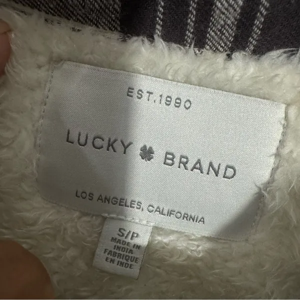Lucky Brand Sherpa Lined Shacket Brown Tan‎ Plaid Small Outdoorsy Cabin Cozy - Image 5