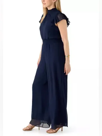 MSK Chiffon Smocked-Trim Flutter-Sleeve Wide-Leg Jumpsuit in Black, Size XL, NWT - Image 2