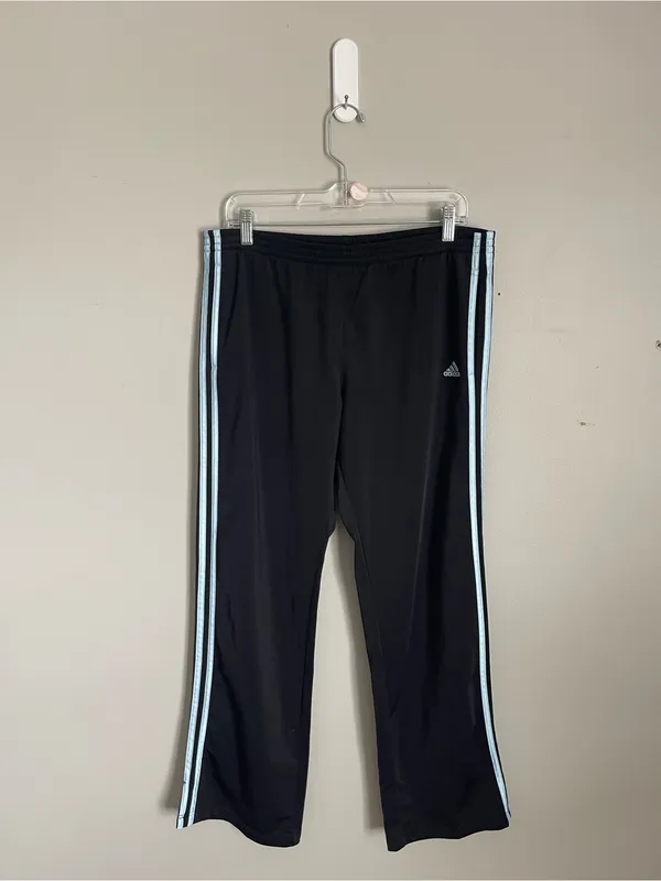 ADIDAS Black Track Pants with Light Blue Stripes Sz S - Image 2